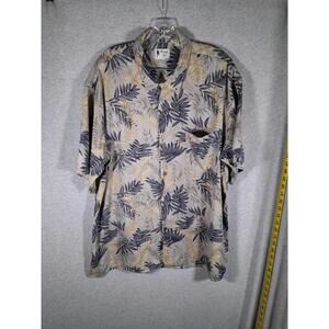 Vintage Silk Button Up Mens XL Botanical Palm Print‎ Resort 100 Silk